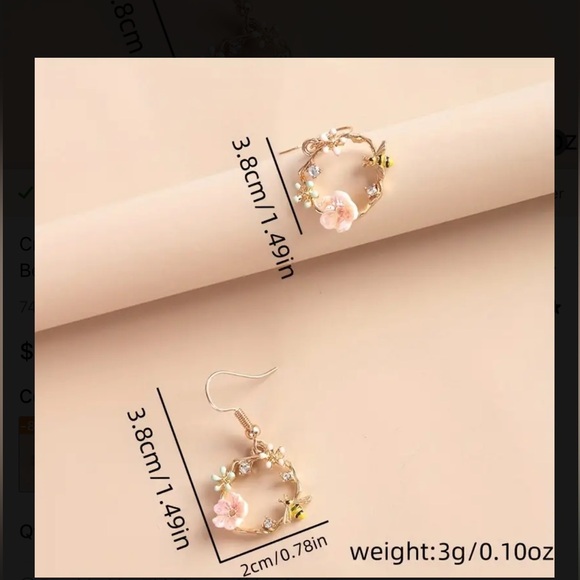 Spring Honey Bee Hoop Drop Dainty Floral Zinc Alloy Earrings - Picture 2 of 5